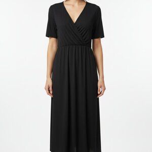 Crescent Drive Dress Black Maxi Ribbed Minimalist XL